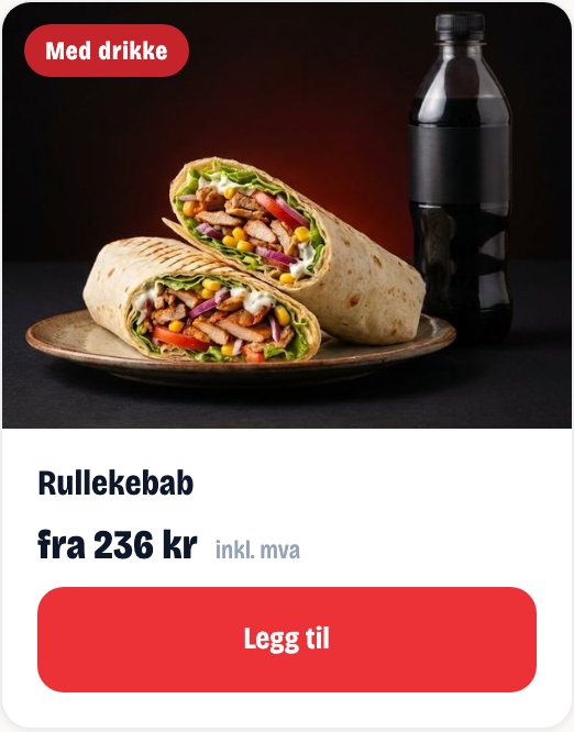 Produktkort: Rullekebab med drikke, fra 236 kr